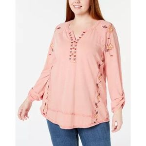 Style & Co Womens Size 2X Distressed Peasant Rose